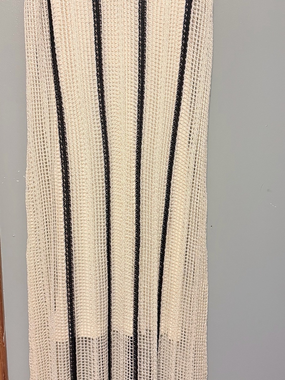 Women's Cream Knit Sweater with Black Vertical Stripes